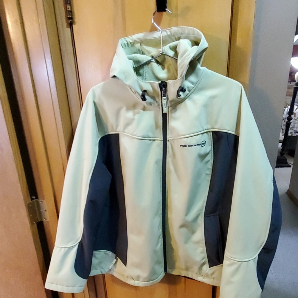 Fleece lined rain type jacket with hood